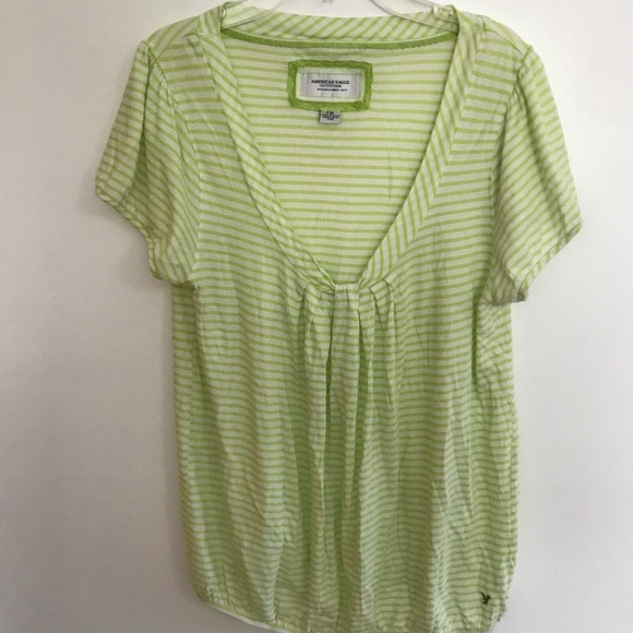 American Eagle Outfitters Tops - American Eagle Women's Knit Top Lime Green White Stripe Top Large Pull Over